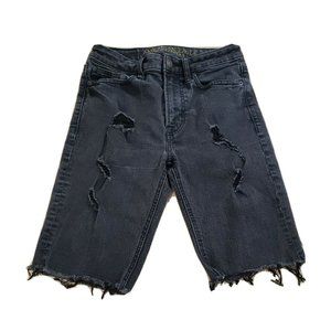 American Eagle 28 Jorts Black Extreme Flex Bermuda Jean Shorts Distressed